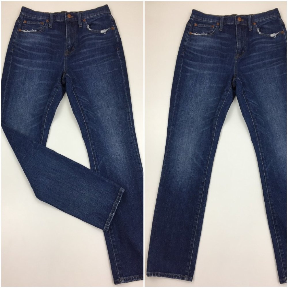 MADEWELL Medium/Dark Wash The High Rise Slim Boyjean 5 Pocket Jeans